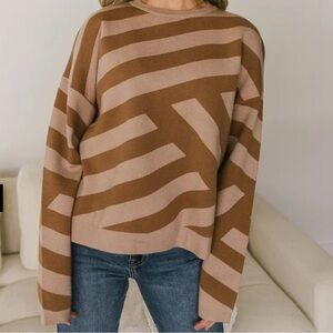 Bohme Women's Leila Striped Sweater Long Sleeve Brown XS
